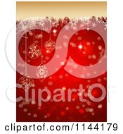 Red Bokeh And Snowflake Christmas Background With Tan Grunge And Baubles