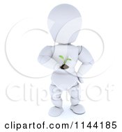 3d White Character Holding A Seedling Plant