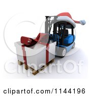 Poster, Art Print Of 3d Silver Christmas Delivery Gift On A Blue Forklift