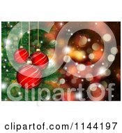 Clipart Of 3d Christmas Baubles On A Tree Over Bokeh Lights Royalty Free CGI Illustration