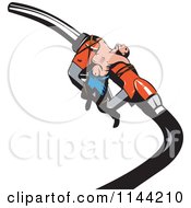 Clipart Of A Retro Man Tied To A Gas Station Pump Nozzle Royalty Free Vector Illustration