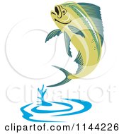 Clipart Of A Retro Mahi Mahi Dolphin Fish Jumping Royalty Free Vector Illustration by patrimonio