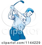 Clipart Of A Retro Golfing Man Swinging 3 Royalty Free Vector Illustration