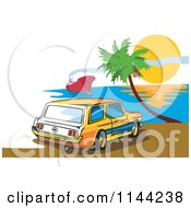 Poster, Art Print Of Retro Ford Mustang Station Wagon Car On A Beach