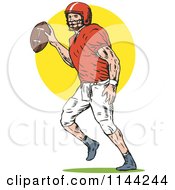 Clipart Of A Retro Football PlayerThrowing 3 Royalty Free Vector Illustration