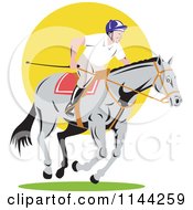 Poster, Art Print Of Equestrian On A Horse Over Yellow Circle