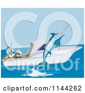 Clipart Of Game Fishers Catching A Marlin From A Boat 1 Royalty Free Vector Illustration