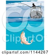 Poster, Art Print Of Fish Biting A Lure Under A Boat