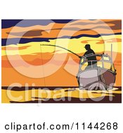 Poster, Art Print Of Silhouetted Fisherman On A Boat Against An Orange Sunset