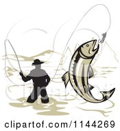 Poster, Art Print Of Wading Fisherman And Leaping Trout