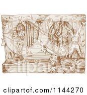 Clipart Of Sketched Chopped Up Body Parts In A Dungeon Royalty Free Vector Illustration