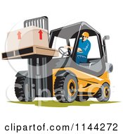 Poster, Art Print Of Retro Forklift Operator Moving Boxes