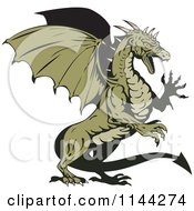 Poster, Art Print Of Retro Green Aggressive Dragon