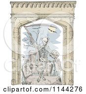 Clipart Of A Sketched Grim Reaper In A Cemetery With An Arch Frame Royalty Free Vector Illustration by patrimonio