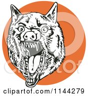 Clipart Of A Retro Mad Wolf On An Orange Circle Royalty Free Vector Illustration