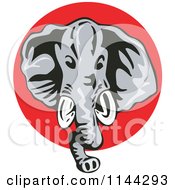 Clipart Of A Retro Elephant Head On A Red Circle Royalty Free Vector Illustration