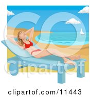 Woman In A Red Bikini On A Chaise Lounge On A Beach Clipart Illustration by AtStockIllustration