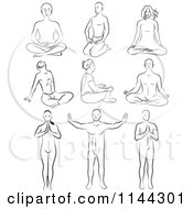 Poster, Art Print Of Black And White Line Drawings Of Men And Women Meditating And Doing Yoga