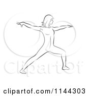 Clipart Of A Black And White Line Drawing Of A Woman Doing Yoga 7 Royalty Free Vector Illustration