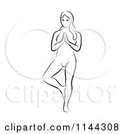 Clipart Of A Black And White Line Drawing Of A Woman Doing Yoga 6 Royalty Free Vector Illustration