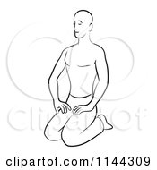 Clipart Of A Black And White Line Drawing Of A Man Doing Yoga 4 Royalty Free Vector Illustration