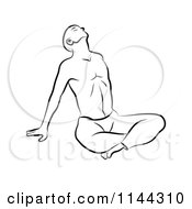 Clipart Of A Black And White Line Drawing Of A Man Doing Yoga 3 Royalty Free Vector Illustration