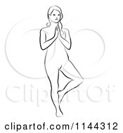 Clipart Of A Black And White Line Drawing Of A Woman Doing Yoga 2 Royalty Free Vector Illustration