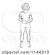 Clipart Of A Black And White Line Drawing Of A Woman Doing Yoga 4 Royalty Free Vector Illustration
