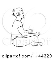 Clipart Of A Black And White Line Drawing Of A Man Meditating In The Lotus Pose 2 Royalty Free Vector Illustration by Frisko