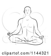 Poster, Art Print Of Black And White Line Drawing Of A Man Meditating In The Lotus Pose 1