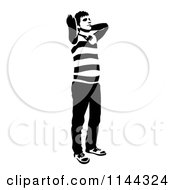 Clipart Of A Black And White Young Man Standing And Waiting 1 Royalty Free Vector Illustration