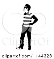 Clipart Of A Black And White Young Man Standing And Waiting 2 Royalty Free Vector Illustration
