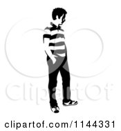 Clipart Of A Black And White Young Man Standing And Waiting 3 Royalty Free Vector Illustration