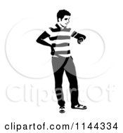 Clipart Of A Black And White Young Man Waiting And Impatiently Checking His Watch Royalty Free Vector Illustration