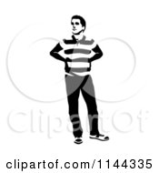 Clipart Of A Black And White Young Man Standing And Waiting 4 Royalty Free Vector Illustration