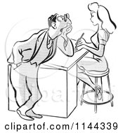 Poster, Art Print Of Black And White Flirty Businessman Staring At A Beautiful Colleague