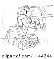 Cartoon Of A Black And White Female Airplane Factory Worker Playing In A Cockpit Royalty Free Vector Clipart