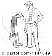 Cartoon Of A Black And White Security Guard Staring Down A Man Who Forgot His Pants Royalty Free Vector Clipart by Picsburg