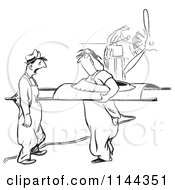 Cartoon Of A Black And White Female Airplane Factory Worker Poking A Coworker With A Part Royalty Free Vector Clipart