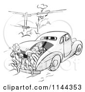 Cartoon Of Black And White Car Pool Passengers Riding In The Trunk Royalty Free Vector Clipart by Picsburg