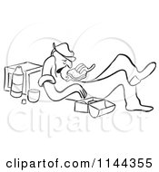 Cartoon Of A Black And White Unenthused Man Eating A Sandwich On His Lunch Break Royalty Free Vector Clipart by Picsburg