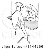 Poster, Art Print Of Black And White Male Worker Flirting With A Woman At A Counter