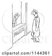 Cartoon Of A Black And White Worker Man Talking To A Woman At A Parts Counter Royalty Free Vector Clipart