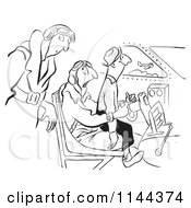 Cartoon Of A Black And White Man Sitting On A Pilots Lap Royalty Free Vector Clipart