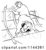 Poster, Art Print Of Black And White Female Airplane Factory Worker With A Man Yelling Out Of A Window Between Her Legs
