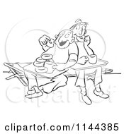 Cartoon Of A Black And White Couple Enjoying Donuts And Coffee Royalty Free Vector Clipart