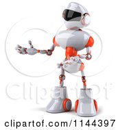 Clipart Of A 3d White And Orange Male Techno Robot Presenting Royalty Free CGI Illustration