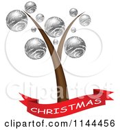 Poster, Art Print Of Christmas Banner And Tree With Silver Ornaments