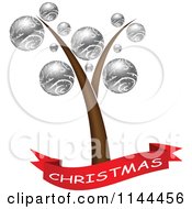 Clipart Of A Christmas Banner And Tree With Silver Ornaments Royalty Free Vector Illustration