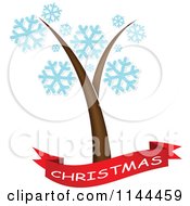 Clipart Of A Christmas Banner And Tree With Snowflake Ornaments Royalty Free Vector Illustration